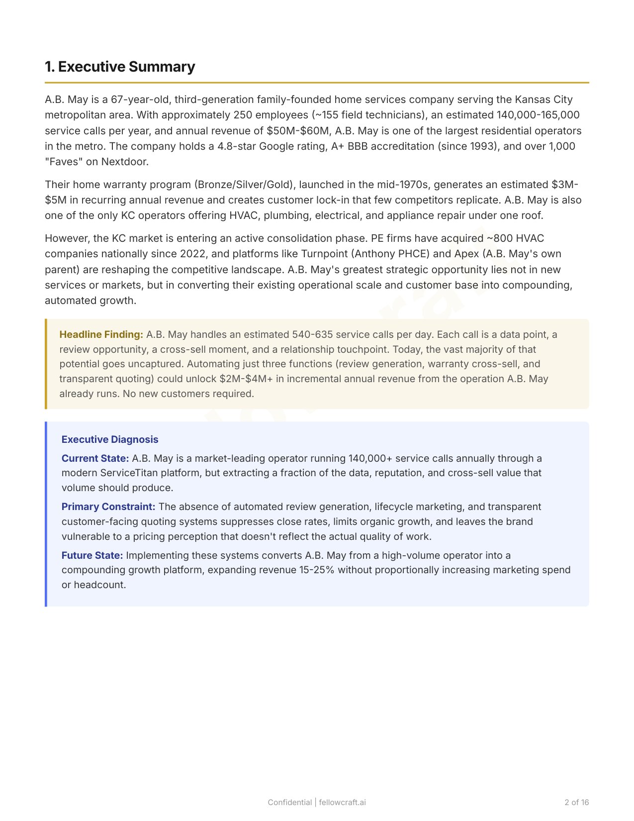Sample executive summary page
